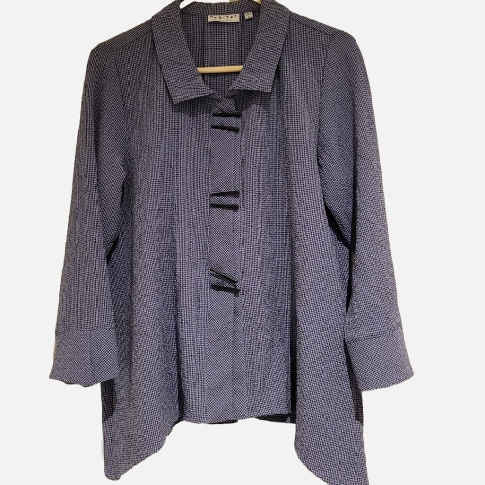 Habitat Plaid Seersucker Swing Tunic Jacket S - Lagenlook Chopstick Button